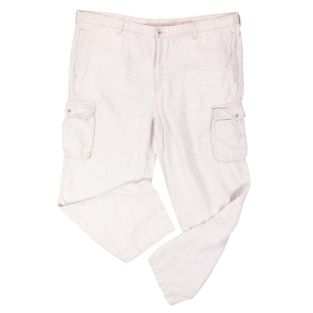 Tommy Bahama Relax Mens XL 44x31 Linen Cargo‎ Pants Oatmeal Beige Drawstring